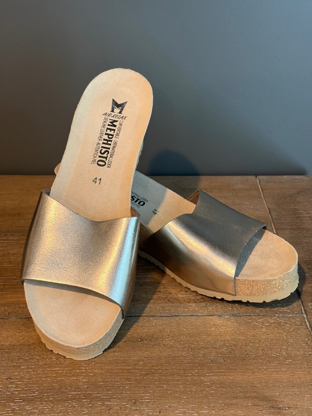 Mephisto Metallic Gold Slide Sandals